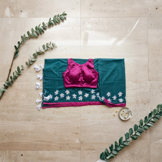 Handpianted Mul cotton Siuli Phool
