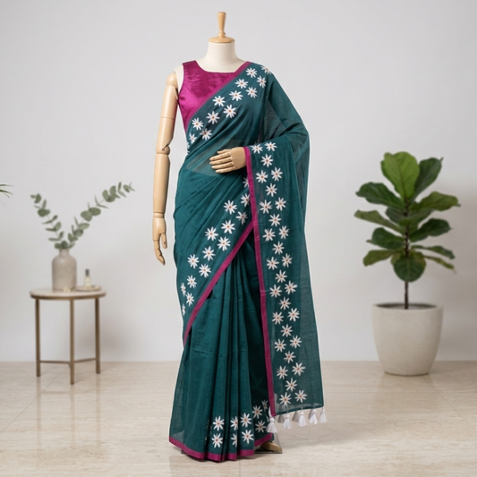 Handpianted Mul cotton Siuli Phool